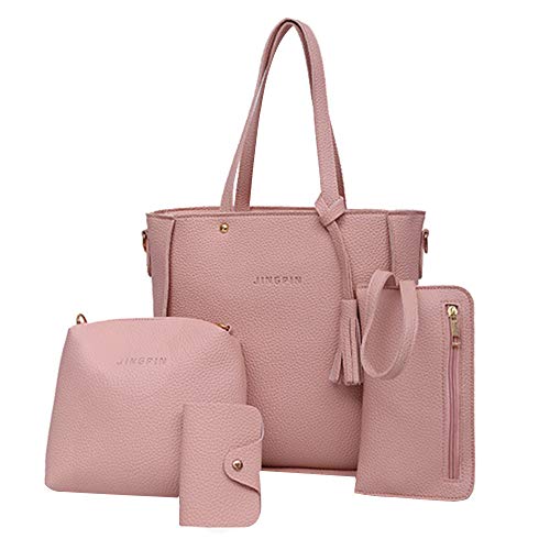 MOLayys Men's Tote Bag Tote Crossbody Pieces Bag Four Shoulder Set Bags Four Bags Women Wallet Car Tote (Pink, One Size)