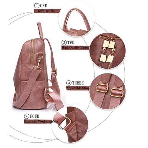 JRNDNIUO Backpack Purse for Women Leather Backpack Purse Travel Backpack Fashion Designer Ladies Shoulder Bags With Wristlets