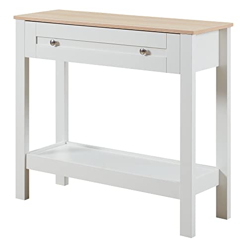 SunsGrove Console Table with Drawer, Hallway Foyer Table with Storage Shelves, Narrow Sofa Table for Entryway, Living Room, White