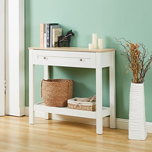 SunsGrove Console Table with Drawer, Hallway Foyer Table with Storage Shelves, Narrow Sofa Table for Entryway, Living Room, White