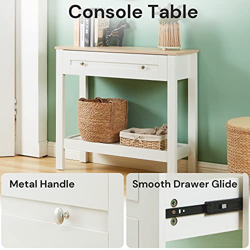 SunsGrove Console Table with Drawer, Hallway Foyer Table with Storage Shelves, Narrow Sofa Table for Entryway, Living Room, White