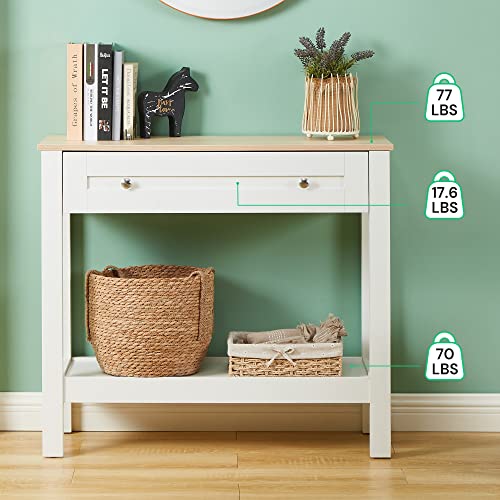 SunsGrove Console Table with Drawer, Hallway Foyer Table with Storage Shelves, Narrow Sofa Table for Entryway, Living Room, White