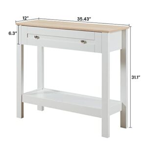 SunsGrove Console Table with Drawer, Hallway Foyer Table with Storage Shelves, Narrow Sofa Table for Entryway, Living Room, White