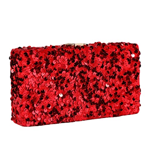 square Sequins Cocktail Wedding Engagement Handbag Evening Bag Purse Clutch Pouch7.09' x 3.94' x 1.97'(inch) (Red)