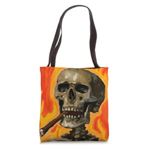 vintage van gogh style skull van gogh skeleton head tote bag