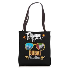 straight trippin dubai family group vacation matching tote bag