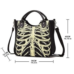 Vintage women's tote bag Canvas luminous handbag Fashion punk tote bag Gothic handbag shoulder bag (black)