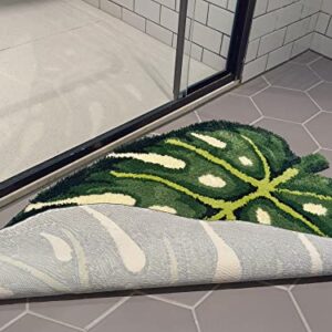 stitchworn Monstera Leaf Area Rug 3.3x2.2ft Tufted Washable Bath Mat Home Décor for Bedroom Bathroom Office Floor Plant Room