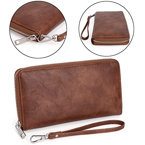 Uromee Wallet Women Vegan Leather Large Ladies Wristlet Purse Card Holder Organizer Clutch Zipper Pocket