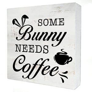some bunny needs coffee wood box sign home decor rustic easter bunny wooden box sign block plaque for wall tabletop desk home kitchen decoration