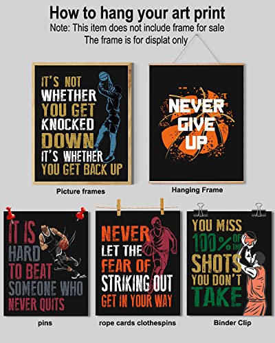 Inspirational Quotes Basketball Posters, Motivational Sayings Basketball Art Of Sport Basketball Room Decor For Men Kids Teenagers, Basketball Wall Decor Art Prints For Bathroom Playroom Classroom