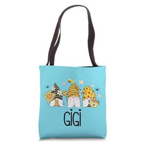 gigi grandma women cute gnomes with bees sunflower in blue tote bag