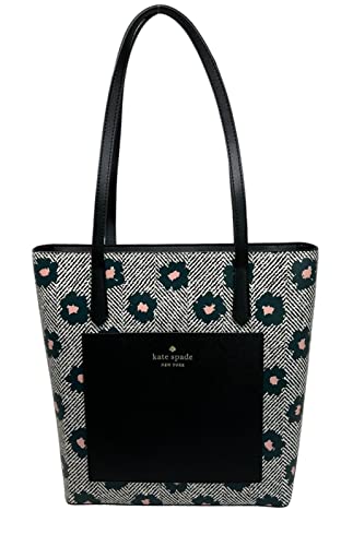 Kate Spade Zip Shoulder Tote Bag Pocket Herringbone Floral (Peacock Sapphire)