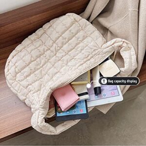 Large Puffer Tote Bag, Quilted Down Bags for Women Soft Space Totes Puffer Bag Lattice Crossbody for Autumn and Winter (White)