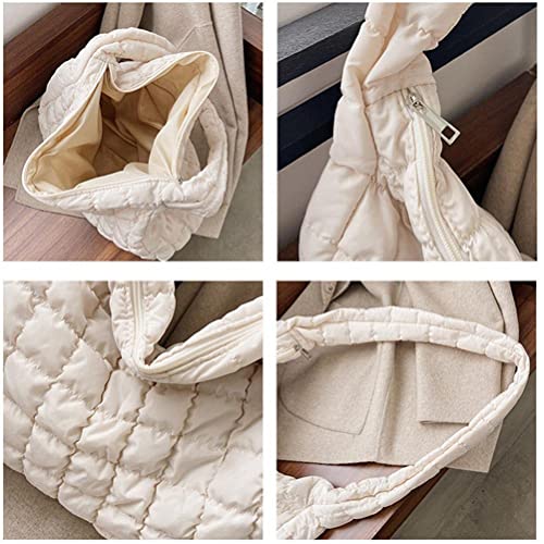 Large Puffer Tote Bag, Quilted Down Bags for Women Soft Space Totes Puffer Bag Lattice Crossbody for Autumn and Winter (White)