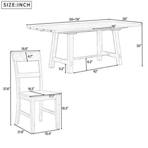 Retro Style Kitchen Dining Room Set, 7-Piece Dining Table Set Extendable Kitchen Table Set with 18” Leaf Rectangular Table with 6 Wood Chairs, Dining Room Set for 6 People, for Dining Room, Kitchen