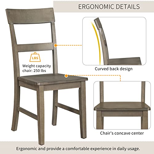 Retro Style Kitchen Dining Room Set, 7-Piece Dining Table Set Extendable Kitchen Table Set with 18” Leaf Rectangular Table with 6 Wood Chairs, Dining Room Set for 6 People, for Dining Room, Kitchen