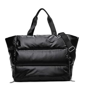 sglty women puffer tote bag,winter large handbags, designer soft puffer shoulder bag,ladies large quilted yoga bag (black)