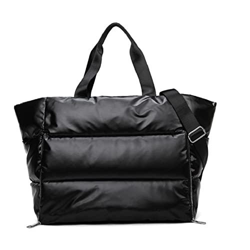 SGLTY Women Puffer Tote Bag,Winter Large Handbags, Designer Soft Puffer Shoulder Bag,Ladies Large Quilted Yoga Bag (Black)