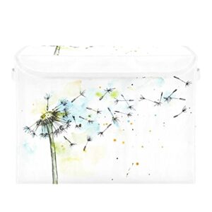 caikeny watercolor dandelion storage basket storage bin box with lids and handle large collapsible storage cube box for shelves bedroom closet office 16.5×12.6×11.8 in