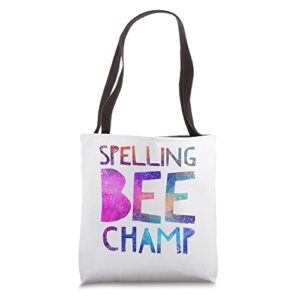 spelling bee champ – word nerd genius quote saying – spell tote bag