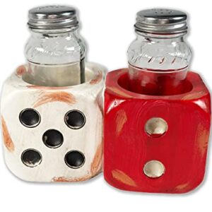 Urbalabs Gambler Poker Casino Dice Salt and Pepper Shaker Caddy Fun Gaming Kitchen Decorations Kitchen Ranch Decorations Rustic Cowboy Decor Hand Painted