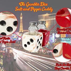 Urbalabs Gambler Poker Casino Dice Salt and Pepper Shaker Caddy Fun Gaming Kitchen Decorations Kitchen Ranch Decorations Rustic Cowboy Decor Hand Painted
