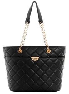 guess women’s gs embroidered quilted tote bag handbag – black