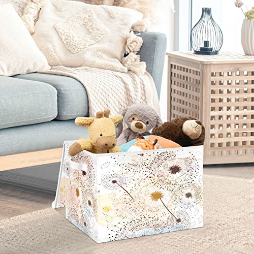 Caikeny Floral Dandelions Storage Basket Storage Bin Box with Lids and Handle Large Collapsible Storage Cube Box for Shelves Bedroom Closet Office 16.5x12.6x11.8 In