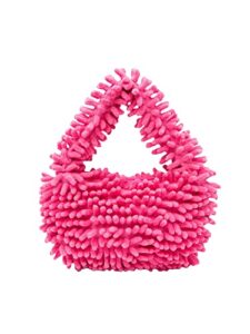 oyoangle women’s y2k fashion handbag fluffy satchel handmade hobo bag soft small clutch bag hot pink one-size