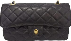luxury womens quilted handbags leather women designer shoulder crossbody bag and purses female chain messenger clutch bag (caviar black)