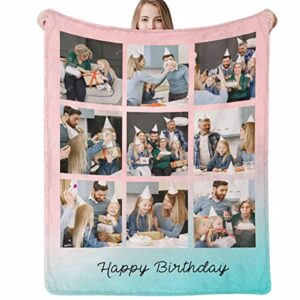 d-story custom blanket with photos, personalized happy birthday blankets with family pictures text, birthday gifts for mom, dad, adults, kids, friends,aunts sisters, made in usa