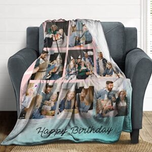 D-Story Custom Blanket with Photos, Personalized Happy Birthday Blankets with Family Pictures Text, Birthday Gifts for Mom, Dad, Adults, Kids, Friends,Aunts Sisters, Made in USA