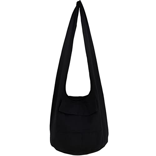 Rare Asian East Hippie Bag Hobo Cotton Sling Cross-body Handmade Bohemian Black Size Medium (Black)