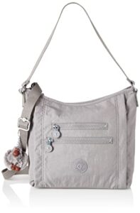 kipling women’s belammie handbag, organize accessories, spacious interior, removable shoulder strap, travel bag, cool grey tonal