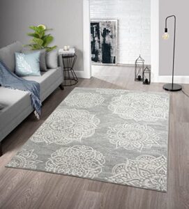 dream home | farah collection | grey medallion polypropylene indoor area rug, 3′ x 5′