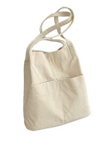 shenhe women’s corduroy double handle big canvas shoulder bags tote handbags with pockets beige one size