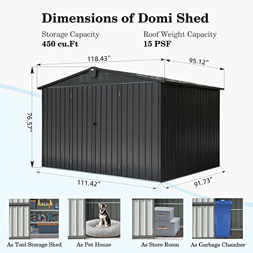 Domi Outdoor Storage Shed 10' x 8', Metal Steel Utility Tool Shed Storage House with Double Lockable Doors & Air Vents for Backyard Patio Garden Lawn