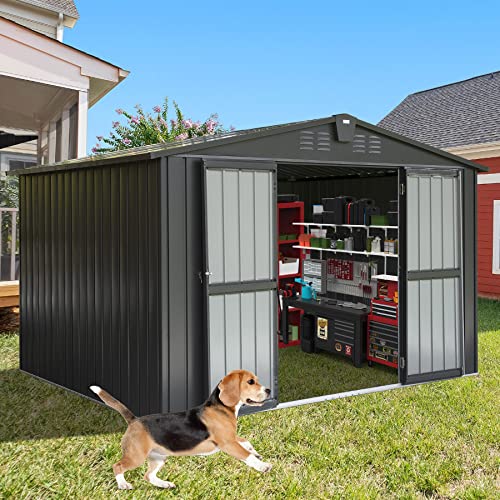 Domi Outdoor Storage Shed 10' x 8', Metal Steel Utility Tool Shed Storage House with Double Lockable Doors & Air Vents for Backyard Patio Garden Lawn