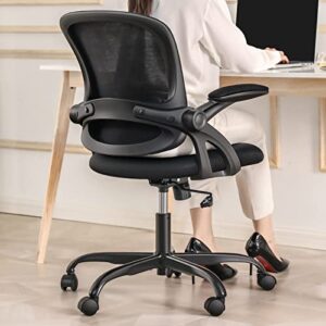kerdom ergonomic office chair, breathable mesh computer chair, swivel desk chair with wheels and flip-up arms, adjustable height home gaming chair