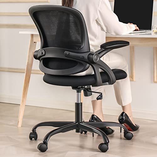 KERDOM Ergonomic Office Chair, Breathable Mesh Computer Chair, Swivel Desk Chair with Wheels and Flip-up Arms, Adjustable Height Home Gaming Chair