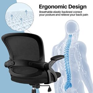 KERDOM Ergonomic Office Chair, Breathable Mesh Computer Chair, Swivel Desk Chair with Wheels and Flip-up Arms, Adjustable Height Home Gaming Chair