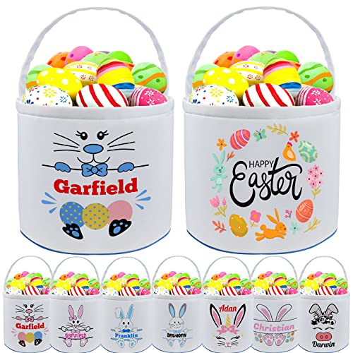 Personalized Easter Baskets for Girls Boys Kids with Name Custom Buny Easter Basket Customized Easter Egg Tote Bags Buckets