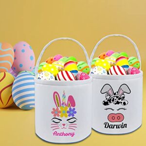 Personalized Easter Baskets for Girls Boys Kids with Name Custom Buny Easter Basket Customized Easter Egg Tote Bags Buckets