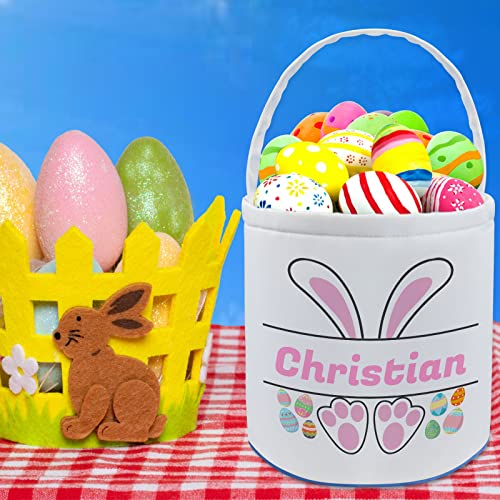 Personalized Easter Baskets for Girls Boys Kids with Name Custom Buny Easter Basket Customized Easter Egg Tote Bags Buckets