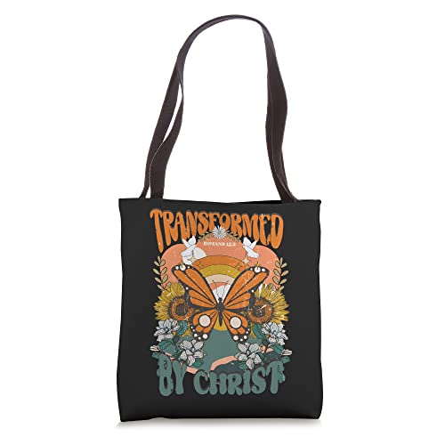 Retro Transformed By Christ Boho Jesus God Religious Trendy Tote Bag