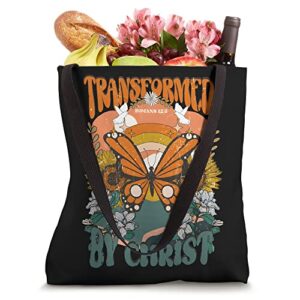 Retro Transformed By Christ Boho Jesus God Religious Trendy Tote Bag