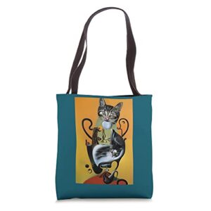 funny cat lover salvador dali style tote bag
