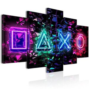 colorful neon gaming wall décor 3d cool game symbol canvas wall art prints for game room playroom 5 pieces funny video game painting pictures artwork 40″w x 20″h