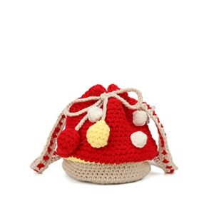 vuuean women shoulder bag women wool felt mushroom shape backpack crossbody bag tote chain satchel purse (red)